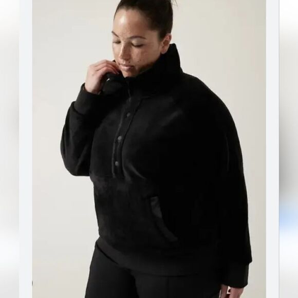 Athleta Recover Cozy Snap Front Fleece in Black Size M - Picture 3 of 12